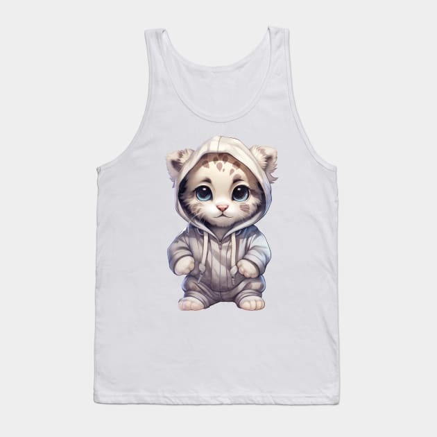 Snow Leopard Wearing Hoodie Tank Top by Chromatic Fusion Studio